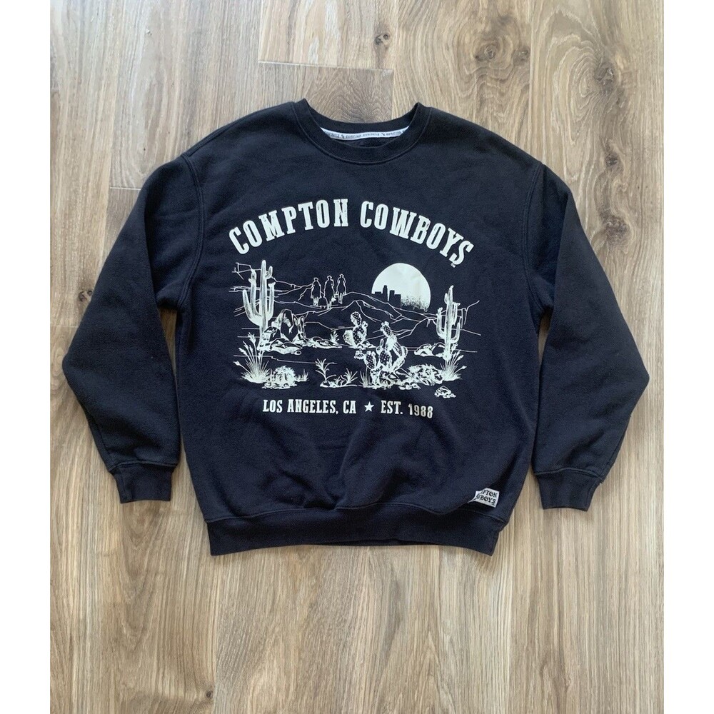 Compton Cowboys Black Graphic Crewneck Sweatshirt Horse Riding Size L